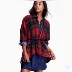 Old‎ Navy Red Plaid Wool Blend Oversized Cape Size XS-S
